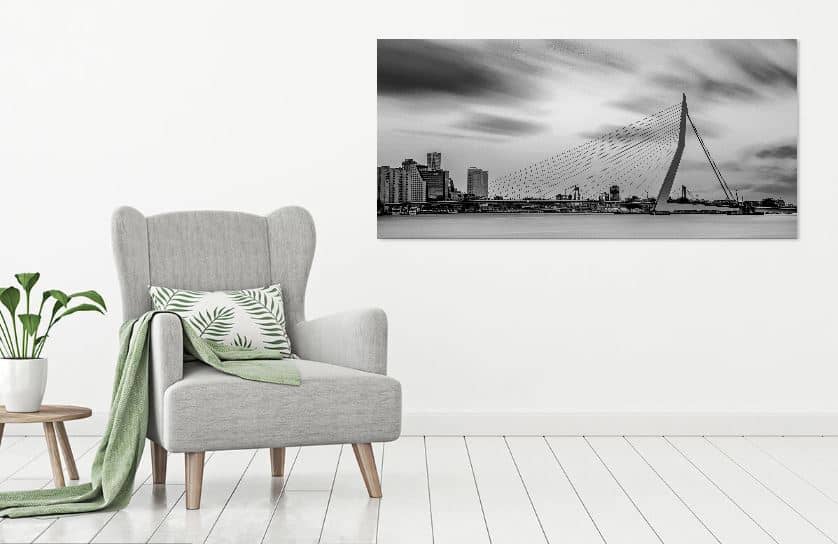 Skyline Rotterdam in zwart-wit- werk aan de muur - MvH Fotografie - Fotograaf in Hellevoetsluis