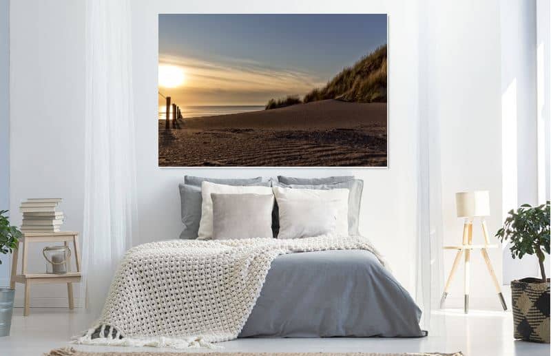 Zonsondergang op het strand met 3 paarden- werk aan de muur - MvH Fotografie - Fotograaf in Hellevoetsluis